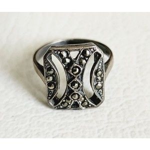 Vintage 925 Sterling Silver ART DECO MARCASITE Ring Size 7,  3.69g